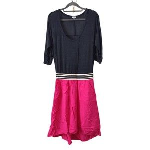 Splendid Dress Womens Medium Blue Pink High Low Hem Scoop Neck 3/4 Sleeve
